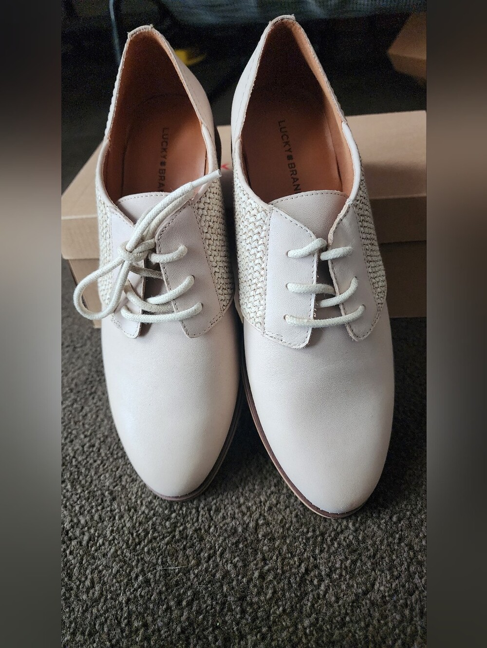 *NEW* Lucky Brand Womens Cream Lace-Up Oxfords with Woven Side Panels